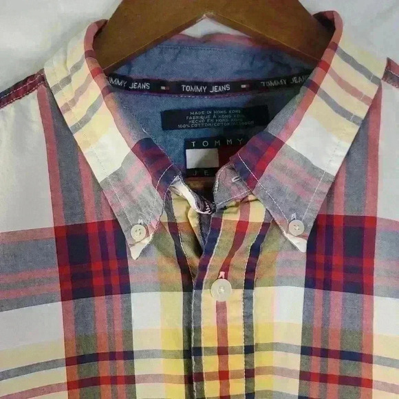 Vintage Y2K Tommy Hilfiger Jeans Plaid Short Sleeve Button Down Shirt sz XL - Picture 2 of 9